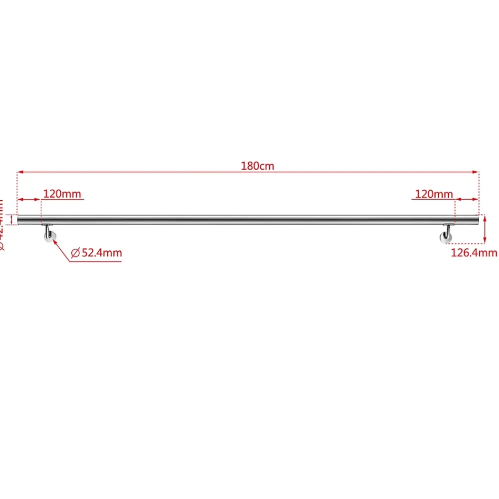 AICA Sanitaire Accessoire D'Escalier<Main courante - acier inox 304 - 180cm - Rampe escalier mural avec embouts - Pour intérieur et extérieur - Avec supports muraux