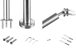 AICA Sanitaire Accessoire D'Escalier<Main courante 1.5 m argent inox 201 fixation sol et mur escaliers intérieur extérieur by Aica