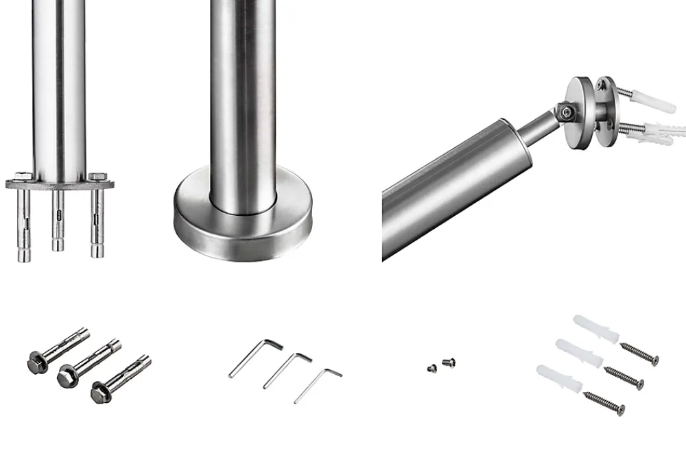 AICA Sanitaire Accessoire D'Escalier<Main courante 1.5 m argent inox 201 fixation sol et mur escaliers intérieur extérieur by Aica