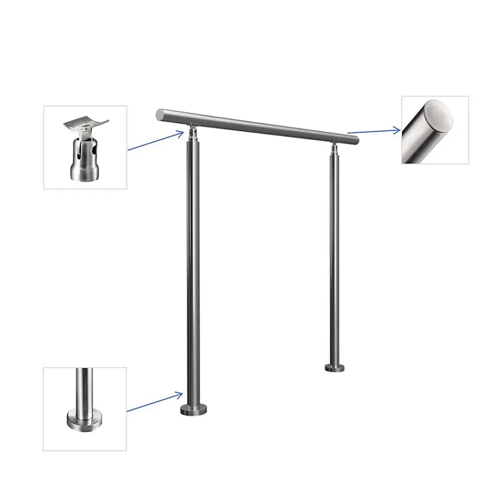 AICA Sanitaire Accessoire D'Escalier<Main courante 1 m argent inox 201 fixation sol mur escaliers rampes intérieur extérieur by Aica