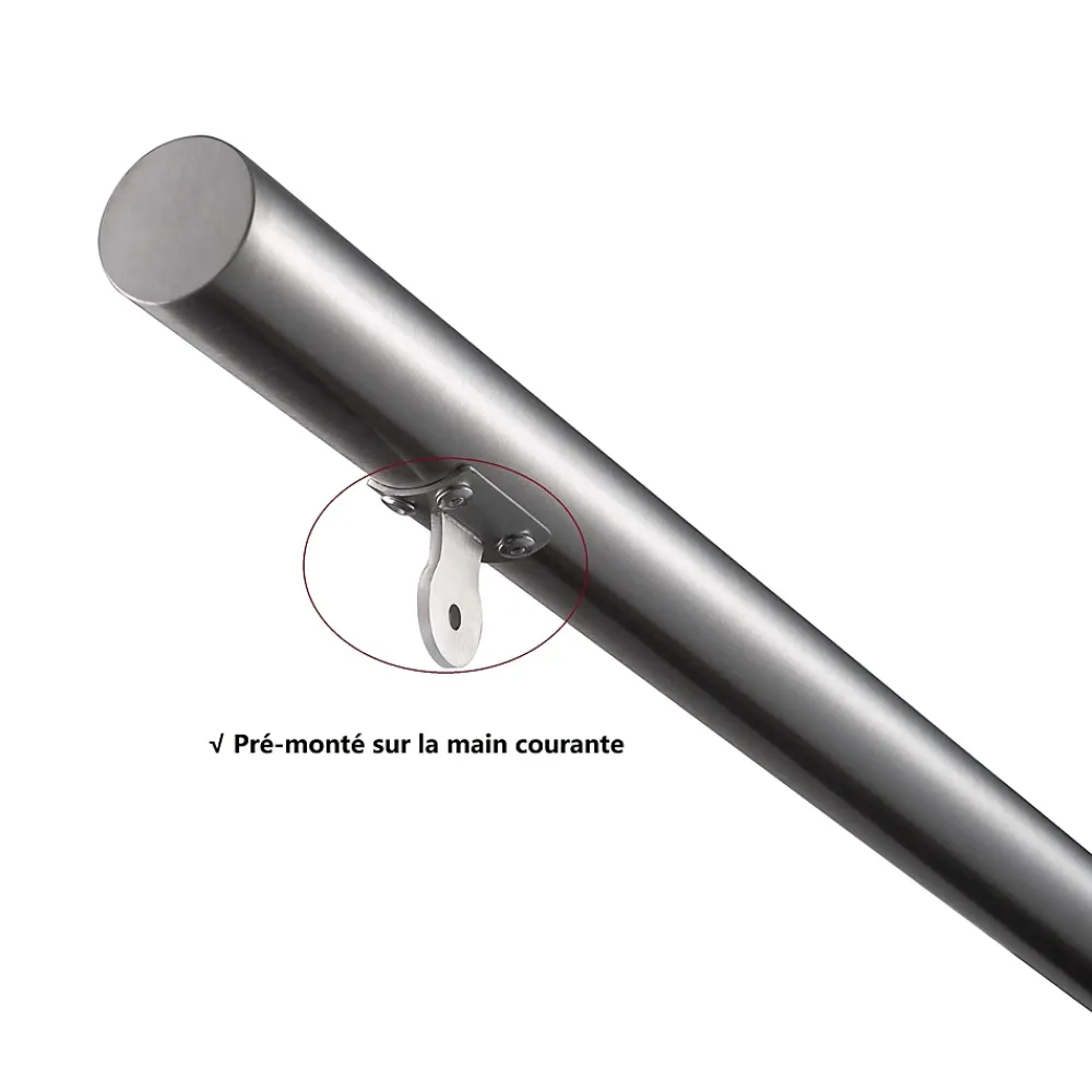 AICA Sanitaire Accessoire D'Escalier<Main courante 1 m argent inox 201 fixation sol mur escaliers rampes intérieur extérieur by Aica