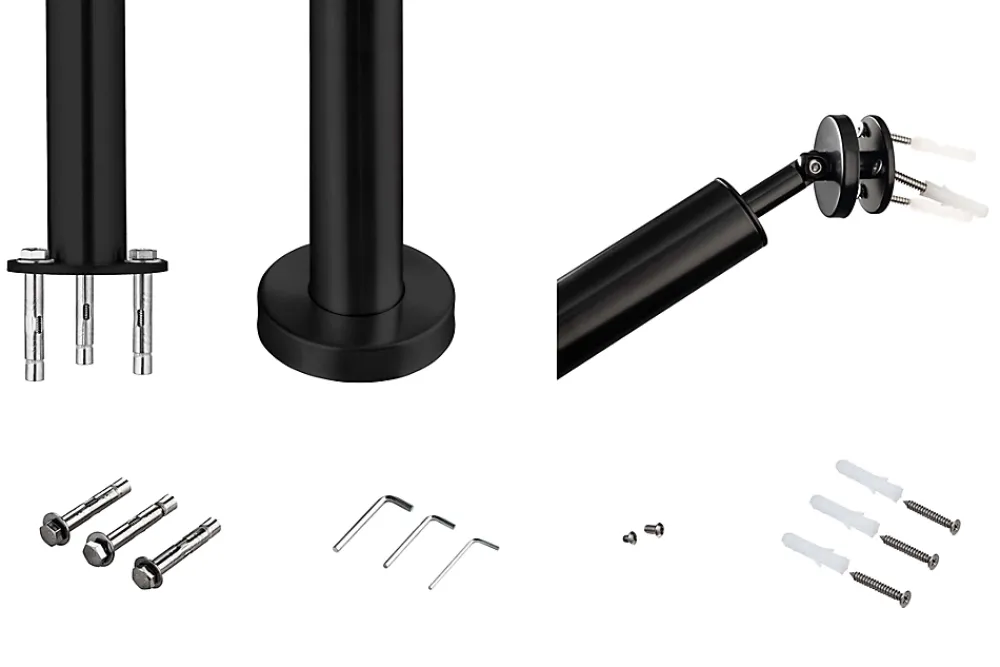 AICA Sanitaire Main courante 1.5 m noir inox 201 fixation sol et mur escaliers intérieur extérieur by Aica- Accessoire D'Escalier