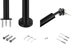 AICA Sanitaire Main courante 1 m noir inox 201 fixation sol et mur escaliers intérieur extérieur by Aica- Accessoire D'Escalier