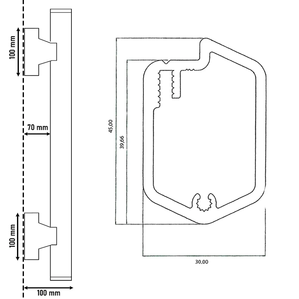 Homewell Accessoire D'Escalier<Main courante alu 1 mètre - Finition anodisée argent - Kit avec 2 supports muraux et embouts noirs