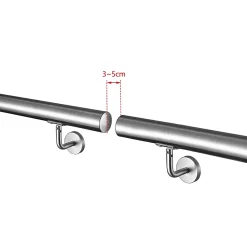 AICA Sanitaire Accessoire D'Escalier<Main courante 80cm diam 42.4mm inox 304 Argent avec 2 supports - rampe escalier murale