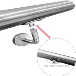 AICA Sanitaire Accessoire D'Escalier<Main courante 200cm diam 42.4mm en Inox 304 Argent avec 2 supports