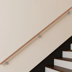 AICA Sanitaire Accessoire D'Escalier<Main courante 240cm, inox 304, Design naturel aspect bois, rampe d'escalier ronde, avec 3 supports muraux, intérieur & extérieur