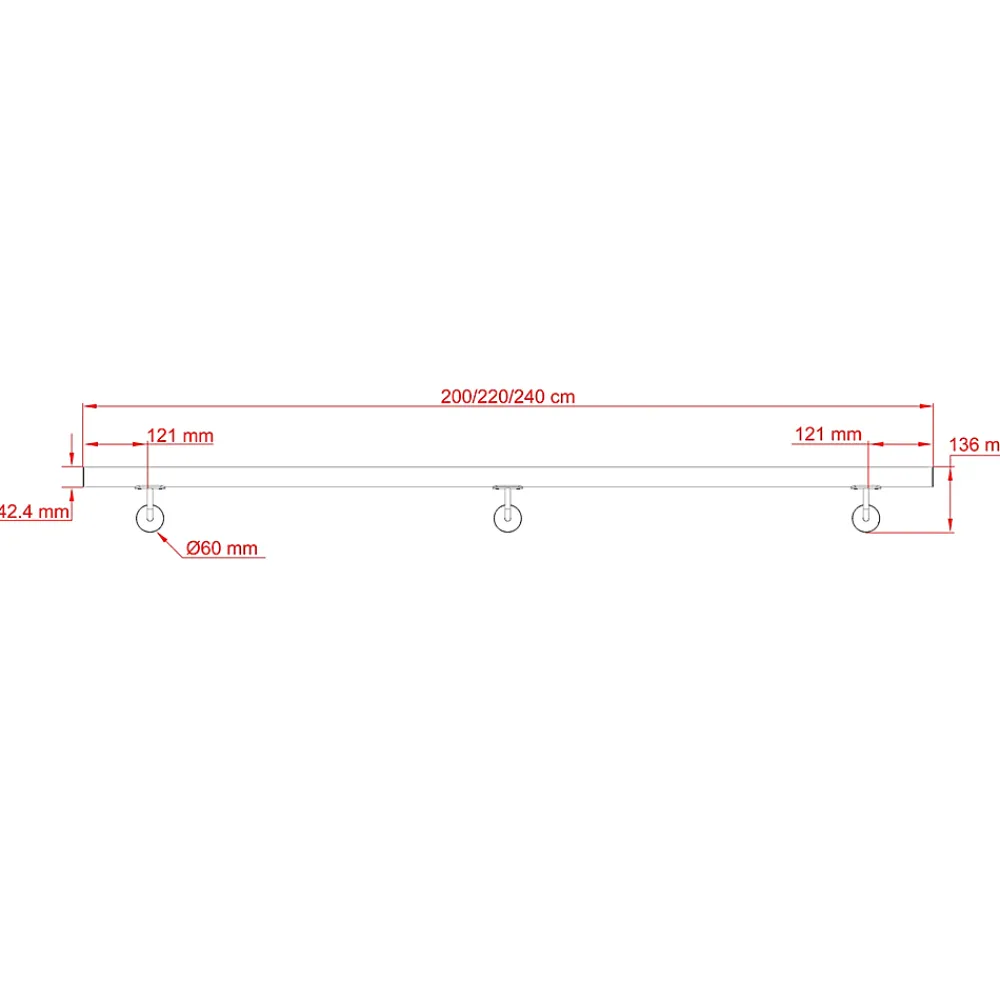 AICA Sanitaire Main courante 200cm, inox 304, Design naturel aspect bois, rampe d'escalier ronde, avec 3 supports muraux, intérieur & extérieur- Accessoire D'Escalier