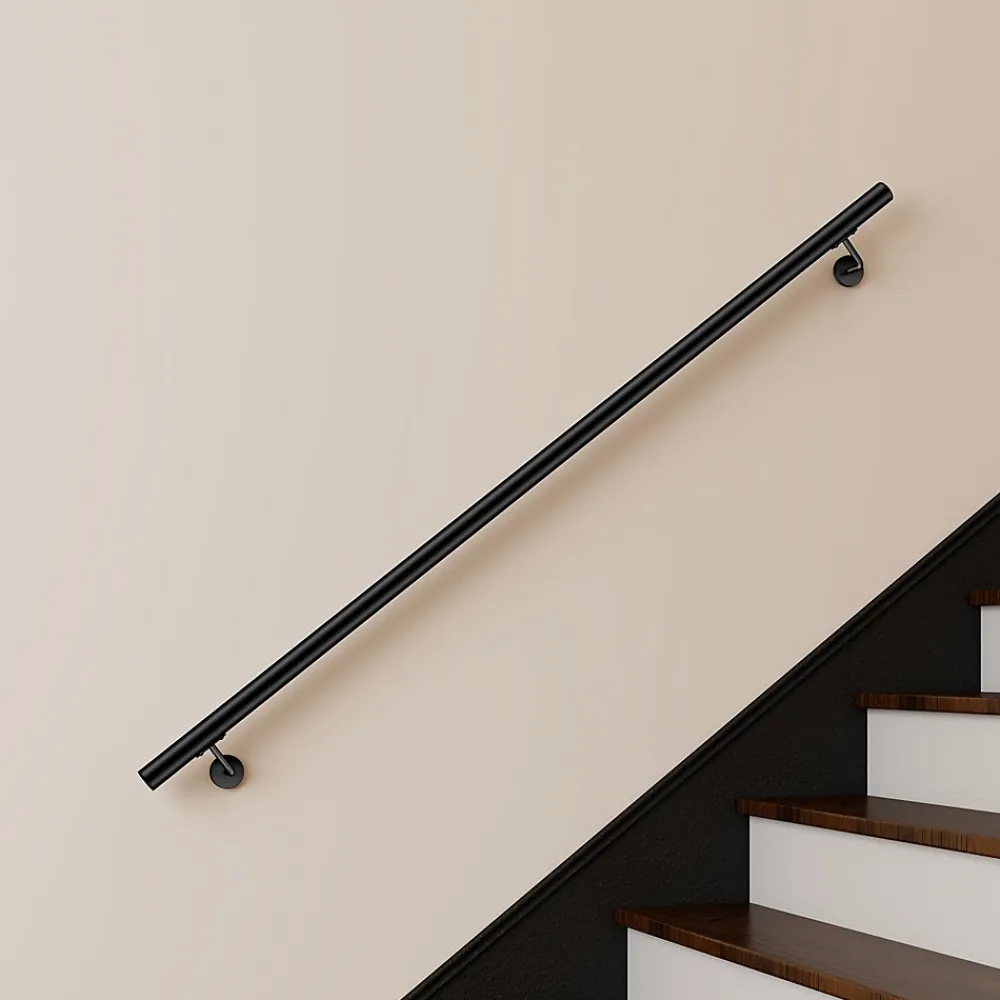 AICA Sanitaire Main courante 180cm, inox 304, Noir mat, rampe d'escalier ronde, avec 2 supports muraux, intérieur & extérieur- Accessoire D'Escalier