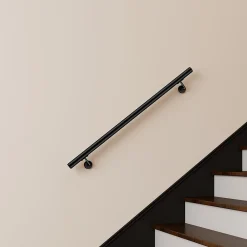 AICA Sanitaire Main courante 120cm, inox 304, Noir mat, rampe d'escalier ronde, avec 2 supports muraux, intérieur & extérieur- Accessoire D'Escalier