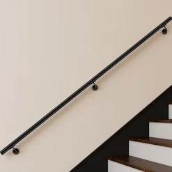AICA Sanitaire Main courante 240cm, inox 304, Noir mat, rampe d'escalier ronde, avec 3 supports muraux, intérieur & extérieur- Accessoire D'Escalier
