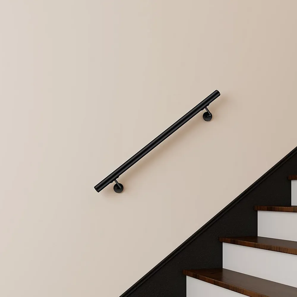 AICA Sanitaire Main courante 100cm, inox 304, Noir mat, rampe d'escalier ronde, avec 2 supports muraux, intérieur & extérieur- Accessoire D'Escalier