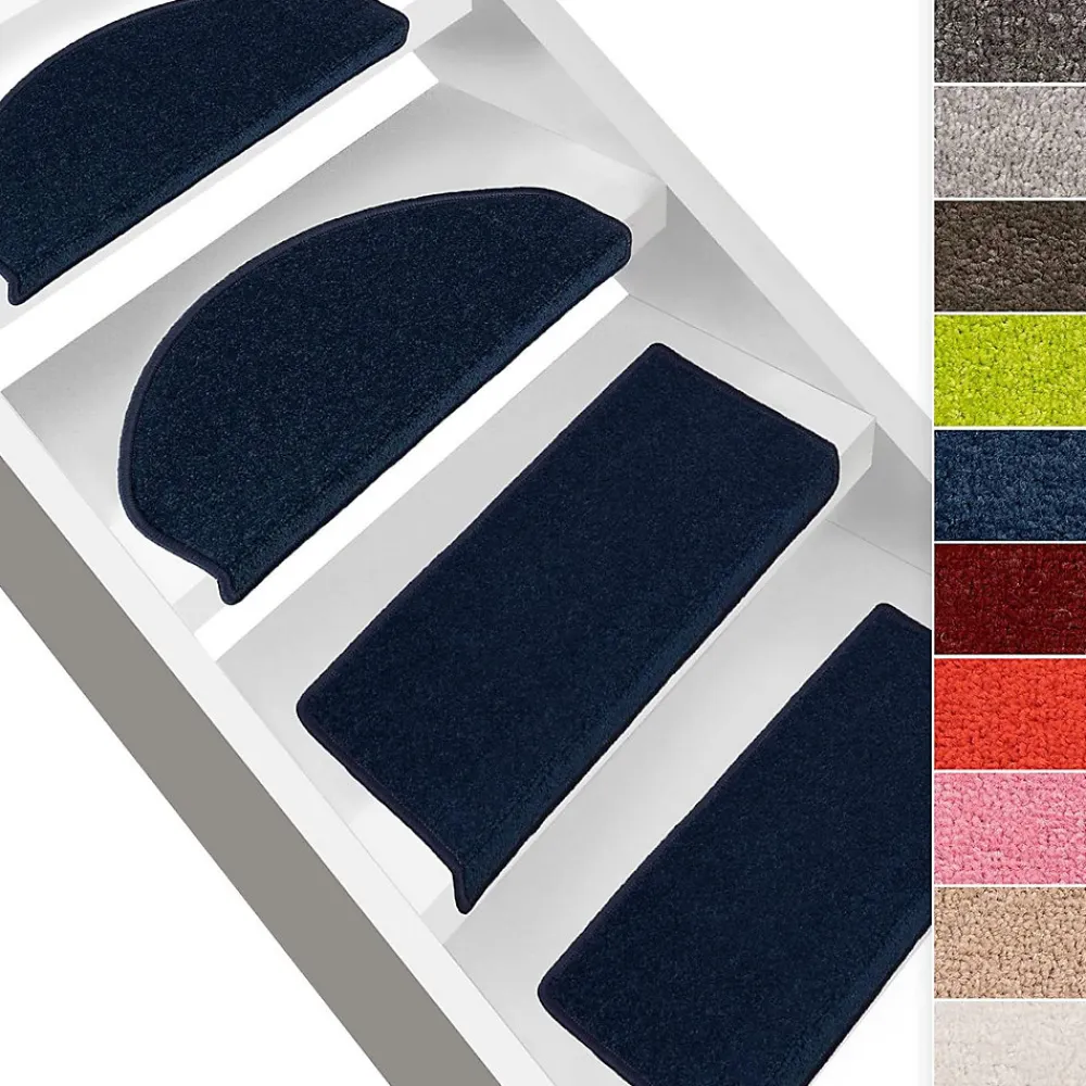 Floordirekt Marchettes d'escalier Dynasty Velours, antidérapantes, Bleu, Semi-Circulaire, 23,5 x 65 cm -- Accessoire D'Escalier