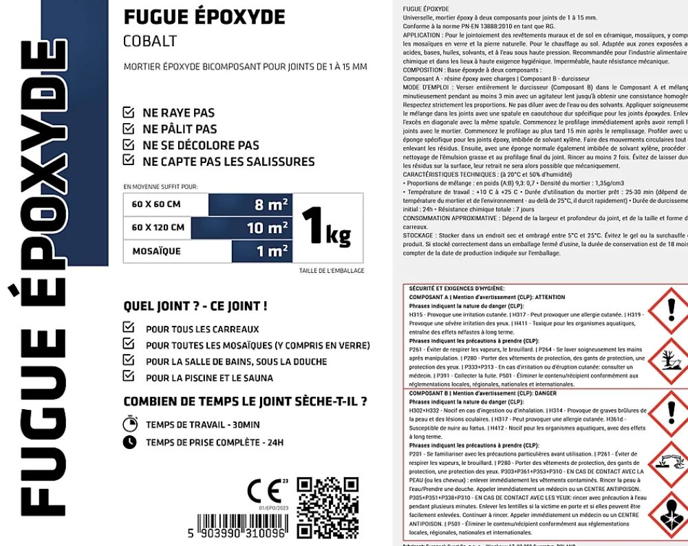 Ilcom Joint Carrelage Sol<Mastic époxy bi-composant pour le remplissage des joints - Bleu cobalt - 1Kg