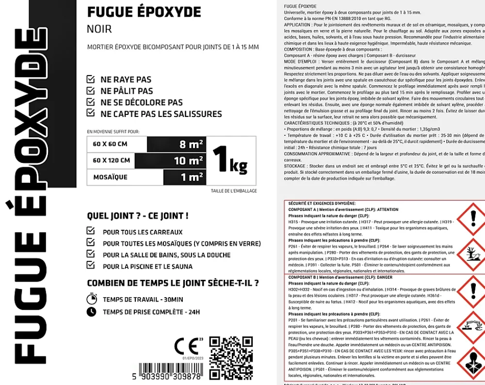 Ilcom Joint Carrelage Sol<Mastic époxy bi-composant pour le remplissage des joints - Noir - 1Kg