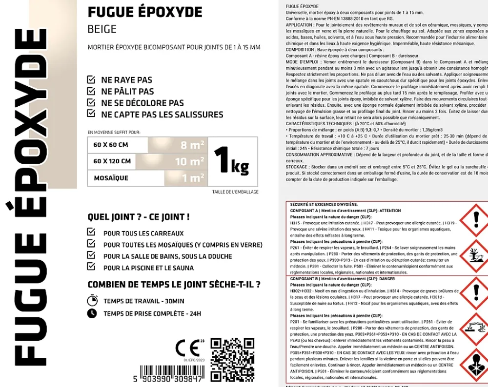 Ilcom Mastic époxy bi-composant pour le remplissage des joints - Beige - 1Kg- Joint Carrelage Sol