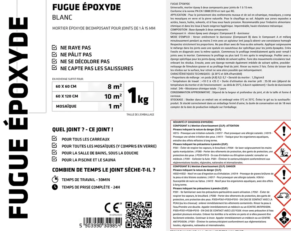 Ilcom Joint Carrelage Sol<Mastic époxy bi-composant pour le remplissage des joints - Blanc - 1Kg