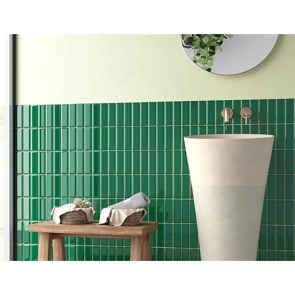 Lux Mosaic Carrelage Mural Uni|Carrelage Mural Pour Cuisine<Mini Brick Ikon Pillow Green Série Revêtement Porcelaine Premium 5x15cm