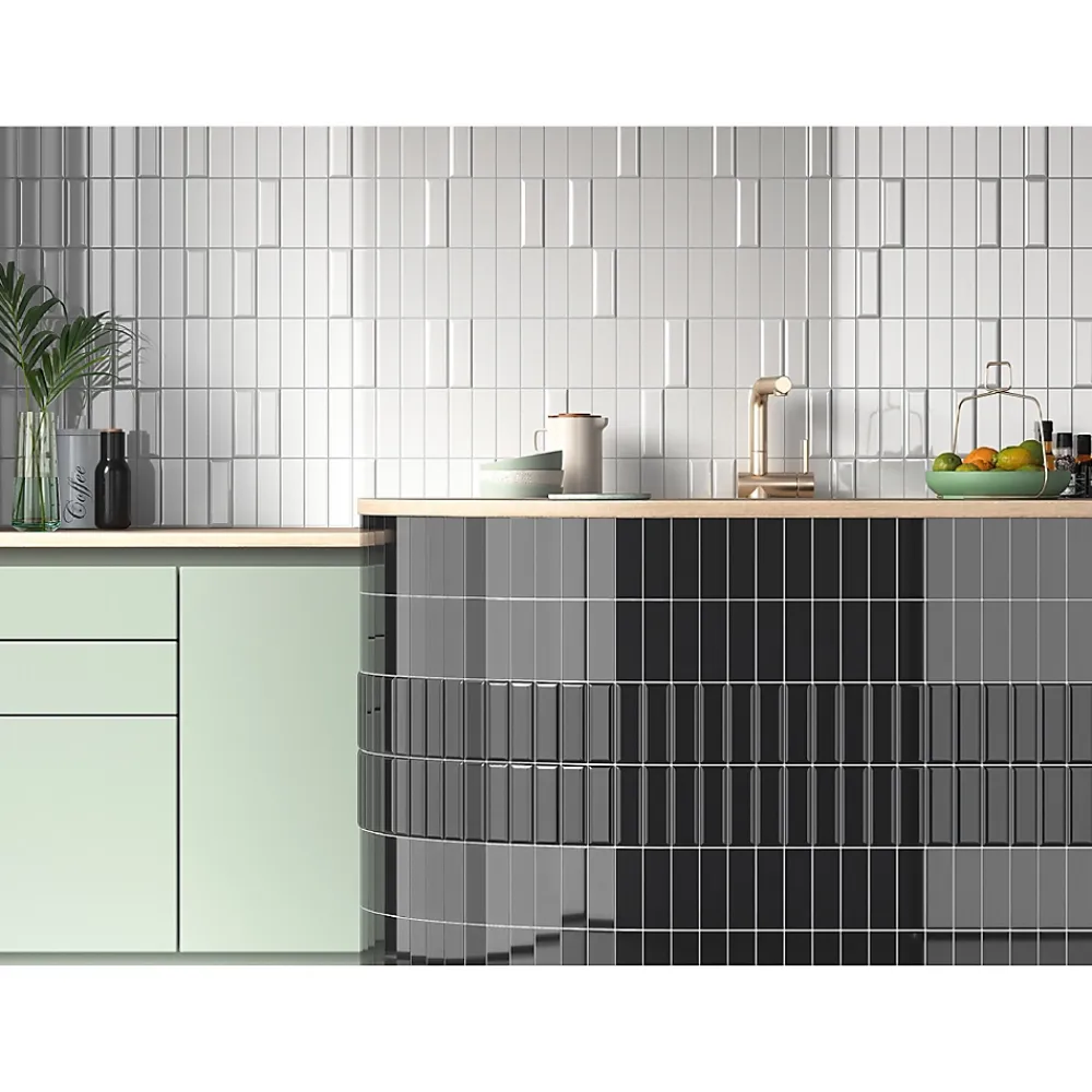 Lux Mosaic Carrelage Mural Uni<Mini Brick Ikon Pillow White Série Revêtement Porcelaine Premium 5x15cm