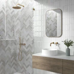 Lux Mosaic Mini Brick Série Calpe Greige Porcelaine Premium 5x15cm.- Carrelage Mural Pour Cuisine