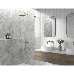 Lux Mosaic Mini Brick Série Calpe White Porcelaine Premium 5x15cm.- Carrelage Mural Pour Wc