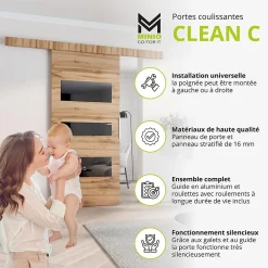MINIO go for it , porte coulissante CLEAN C 86 cm portes de chambre, Chêne Wotan- Porte Coulissante
