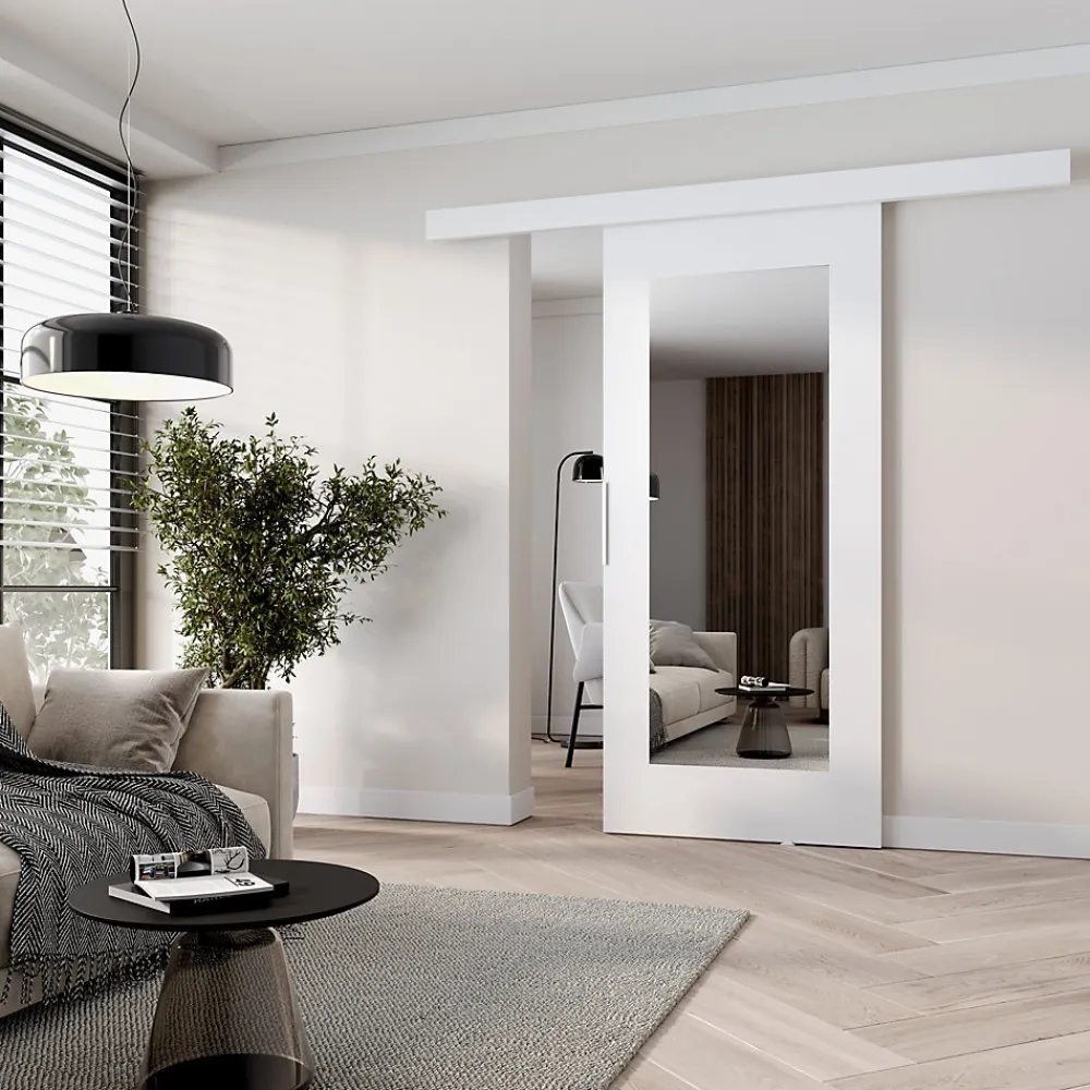 MINIO go for it Porte Coulissante<, porte coulissante CLEAN I 86 cm portes de chambre, avec miroir, Blanc