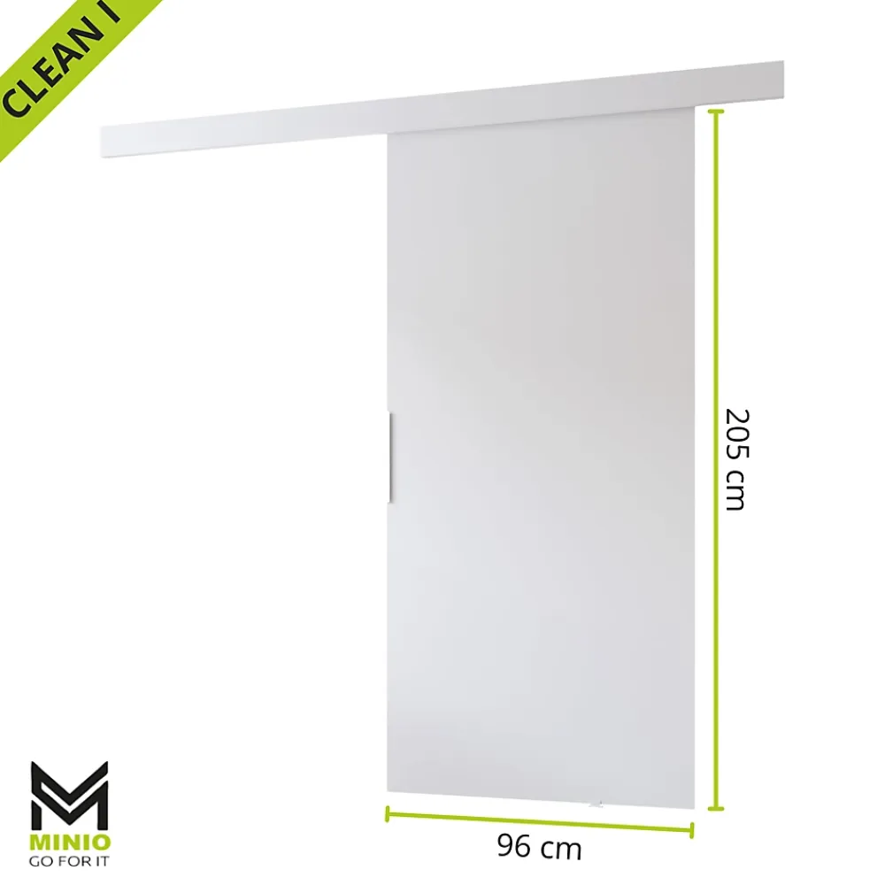MINIO go for it , porte coulissante CLEAN I 96 cm portes de chambre, avec miroir, Blanc- Porte Coulissante