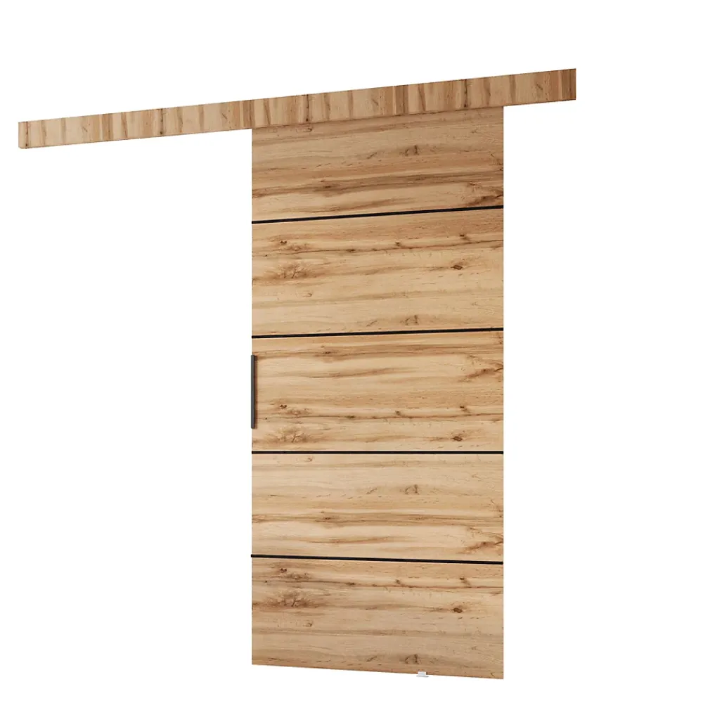 MINIO go for it , porte coulissante PRIM 2K 96 cm, baguette décorative en Noir, poignée de porte en noir, Chêne Wotan / Noir- Porte Coulissante