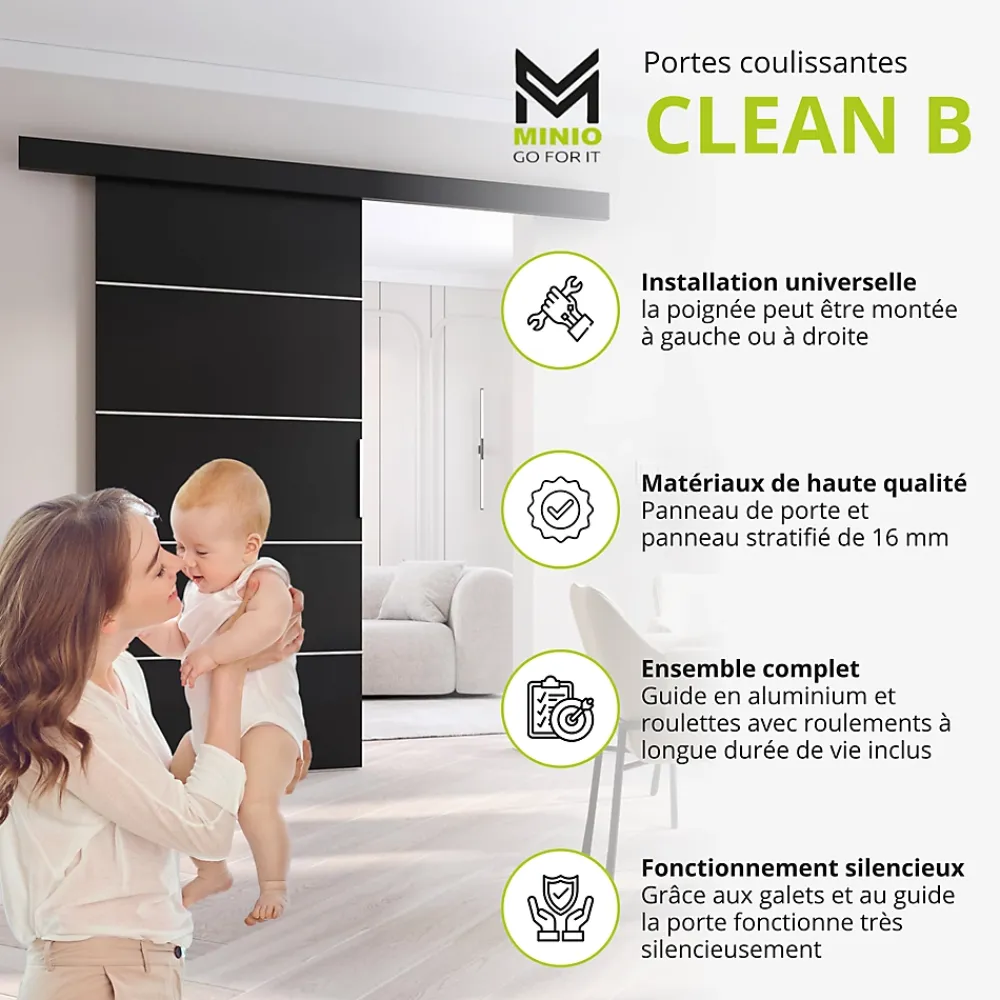 MINIO go for it porte coulissante CLEAN B 96 cm Portes de chambre, Blanc- Porte Coulissante