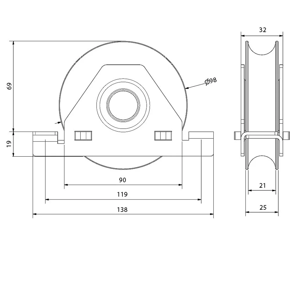 Slid’Up By Mantion Accesoire Pour Volet<Monture à support intérieur en INOX pour portail coulissant - Galet 100 mm à gorge ronde 21 mm - 400 kg