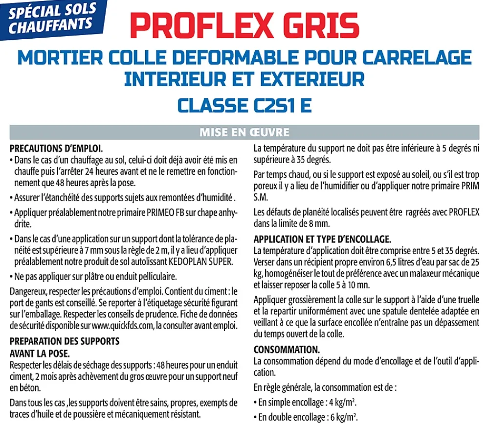 Semin Mortier Colle Déformable pour Carrelage Proflex Gris , Intérieur/Extérieur, sac de 25 kg (lot de 2)- Joint Carrelage Sol