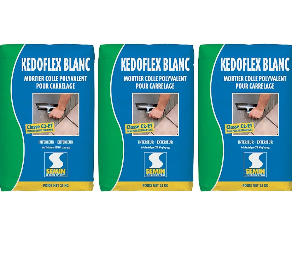Semin Mortier Colle Polyvalent pour Carrelage Kedoflex Blanc , Intérieur/Extérieur, sac de 25 kg, lot de 3- Colle Carrelage Sol