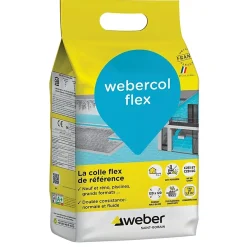 Weber Colle Carrelage Sol<Mortier colle pour carrelage COL FLEX intérieur et extérieur (C2S1 et EG) - Sac 5 Kg - GRIS