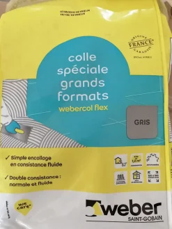 Weber Colle Carrelage Sol<Mortier colle pour carrelage COL FLEX intérieur et extérieur (C2S1 et EG) - Sac 5 Kg - GRIS