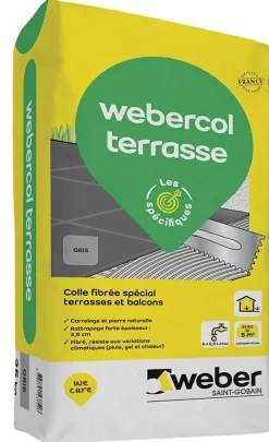Weber Colle Carrelage Sol<Mortier- colle pour carrelage (C2E) COL TERASSE - Sac de 25 Kg - GRIS