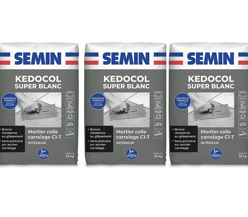 Semin Joint Carrelage Sol<Mortier Colle pour Carrelage Kedocol Super Blanc , Poudre, Intérieur, sac de 25 kg, lot de 2