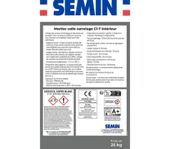 Semin Mortier Colle pour Carrelage Kedocol Super Blanc , Poudre, Intérieur, sac de 25 kg, lot de 2- Joint Carrelage Sol