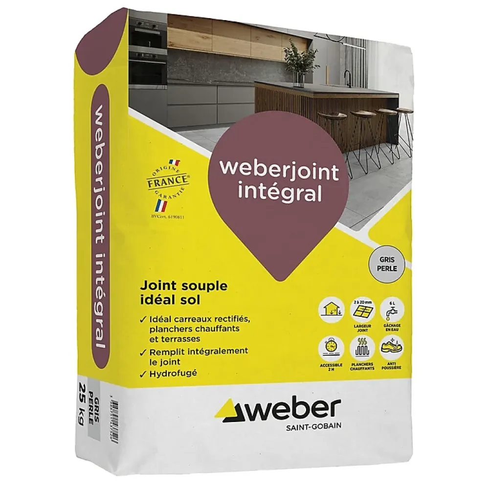 Weber Mortier pour joints de carrelage JOINT INTEGRAL - Sac de 25 Kg - GRIS PERLE E07- Joint Carrelage Sol