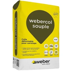 Weber Mortier-colle déformable col souple - blanc - sac de 25 kg - Mortier colle souple - Blanc - 25 kg- Colle Carrelage Sol