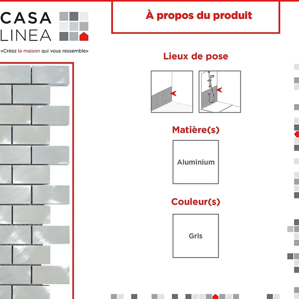 Casa Linéa Mosaïque Pour Pièce À Vivre|Mosaïque Pour Wc<MOSAIQUE BRIQUETTE 1 PLAQUE 30 x 30 CM CASA LINEA