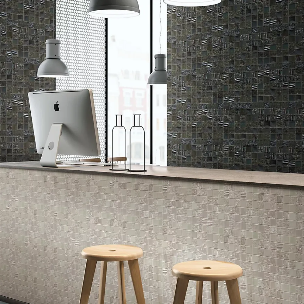 Carrelage Signature Mosaïque Pour Pièce À Vivre<Mosaique de Ceramique 4,7 X 4,7 Cm Noire Relief Vague - vendu par plaque de 30X30 cm -