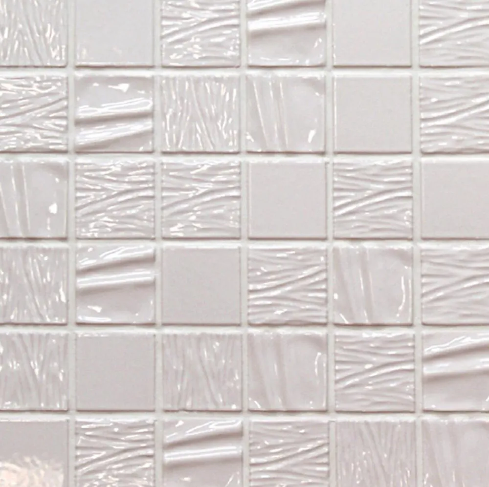 Carrelage Signature Mosaique de Ceramique 4,7 X 4,7 Cm Blanche Relief Vague - vendu par plaque de 30 X 30 cm -- Mosaïque Pour Douche|Mosaïque Pour Wc