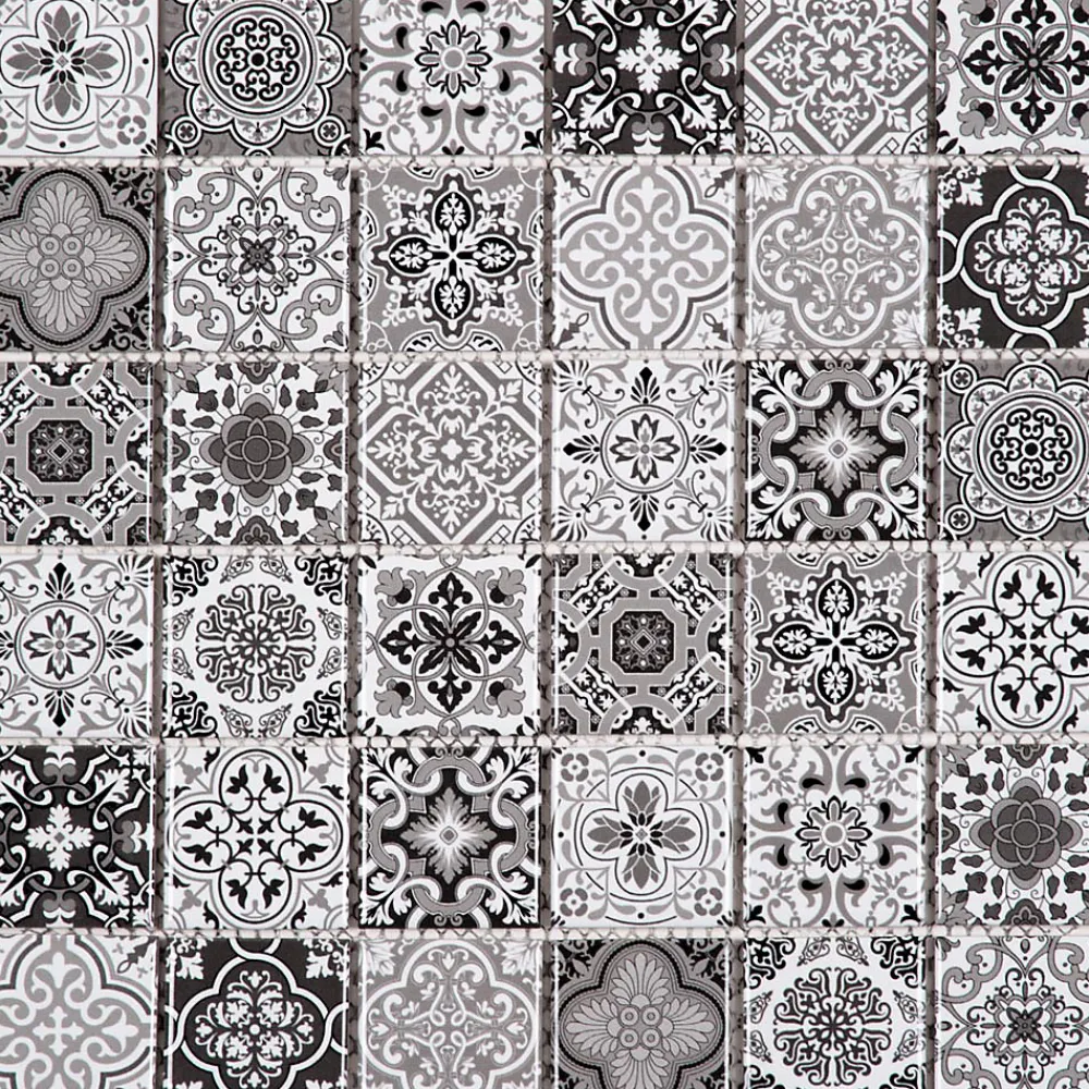 Carrelage Signature Mosaique de Ceramique 4,8 X4,8 Cm Patchwork Gris - vendu par plaque de 30 X 30 cm -- Mosaïque|Mosaïque Pour Salle De Bains