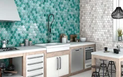 Carrelage Signature Mosaïque Pour Salle De Bains|Mosaïque<Mosaique de ceramique Hexagone Turquoise - vendu par plaque de 29,4X25,5 Cm -