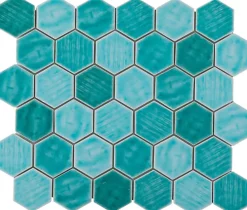 Carrelage Signature Mosaïque Pour Salle De Bains|Mosaïque<Mosaique de ceramique Hexagone Turquoise - vendu par plaque de 29,4X25,5 Cm -