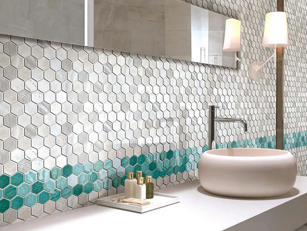 Carrelage Signature Mosaïque Pour Salle De Bains|Mosaïque<Mosaique de ceramique Hexagone Turquoise - vendu par plaque de 29,4X25,5 Cm -