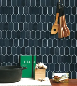 Carrelage Signature Mosaique de Ceramique Noire Hexagone Long - vendu par plaque de 29,6X25,6 Cm -- Mosaïque Pour Wc