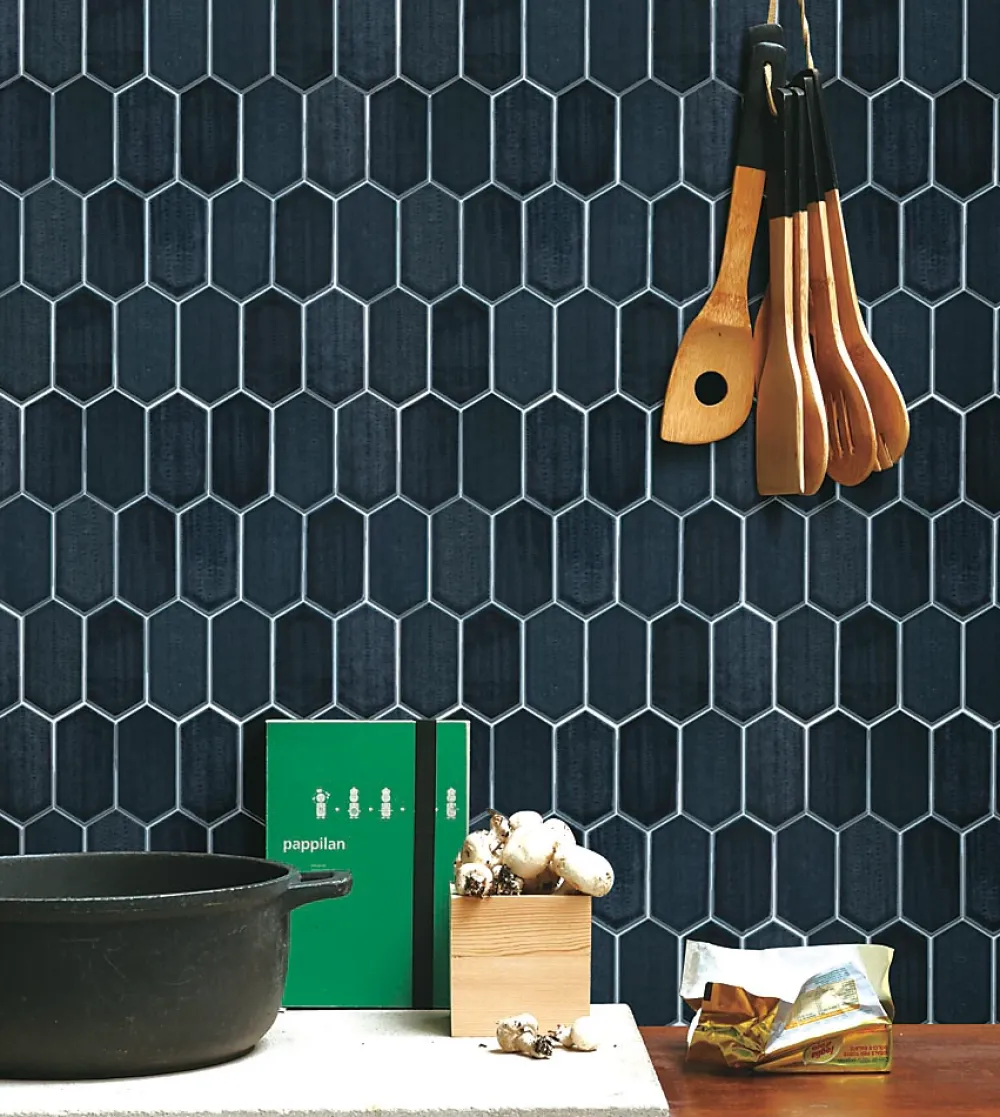 Carrelage Signature Mosaique de Ceramique Noire Hexagone Long - vendu par plaque de 29,6X25,6 Cm -- Mosaïque Pour Wc