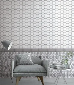 Carrelage Signature Mosaïque Pour Wc|Mosaïque Pour Salle De Bains<Mosaique de céramique Hexagone Long Blanc - vendu par plaque de 29,6X25,6 Cm -
